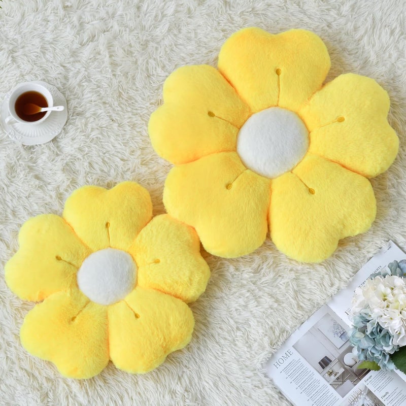 Ddliury Flower Pillow, Flower Shaped Pillow Decorative Throw Pillows for Bed Couch, Cute Daisy Pillow Dorm Decor Floor Seating Cushion (Yellow, 19.6 Inches) - Image 2